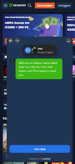 Velwins Casino support